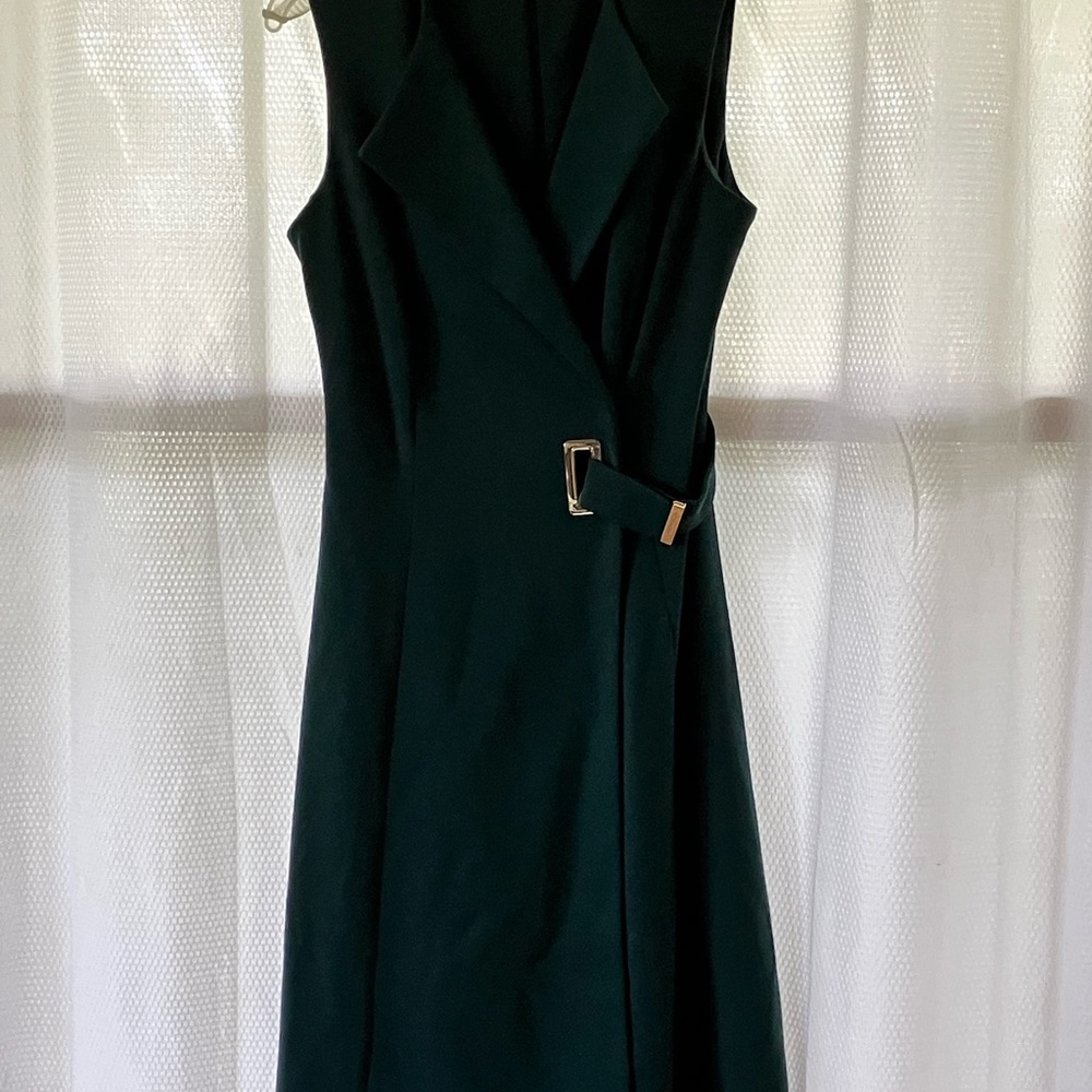 Calvin Klein Green Sheath Midi Dress V-Neck Sleeveless